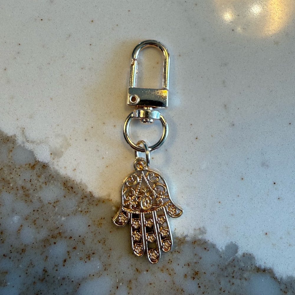 Gold tone Hamsa Hand Keychain Charm